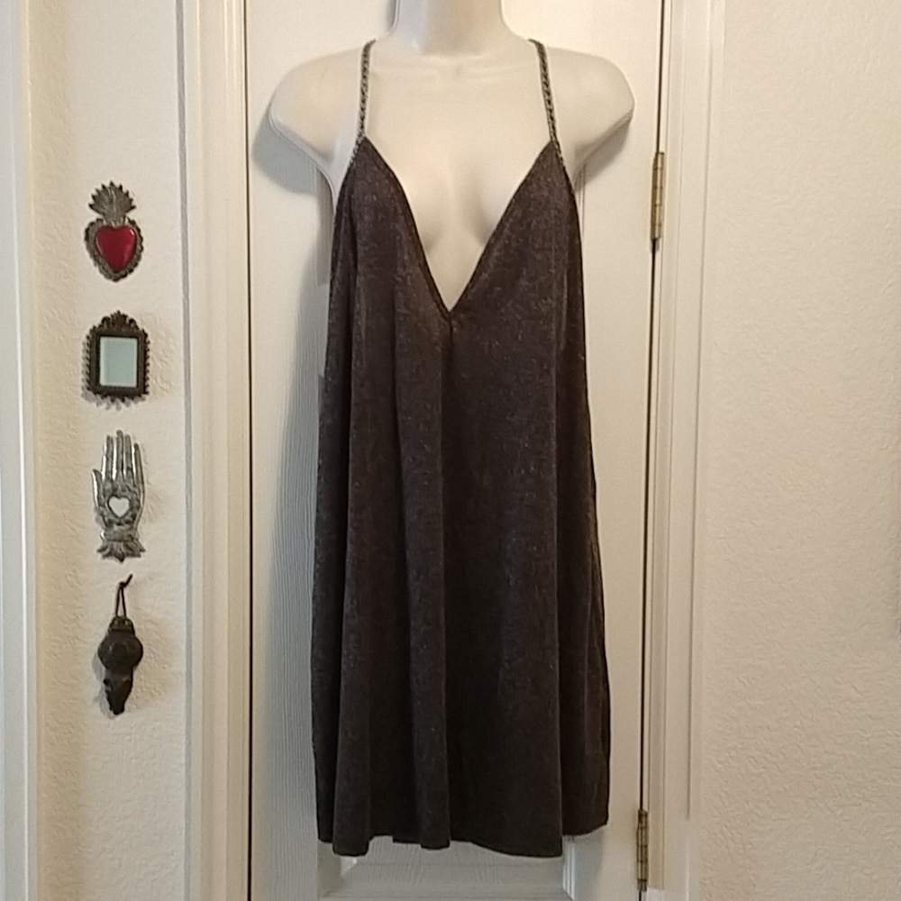 Grey cotton deep-V strapy sundress / cover-up